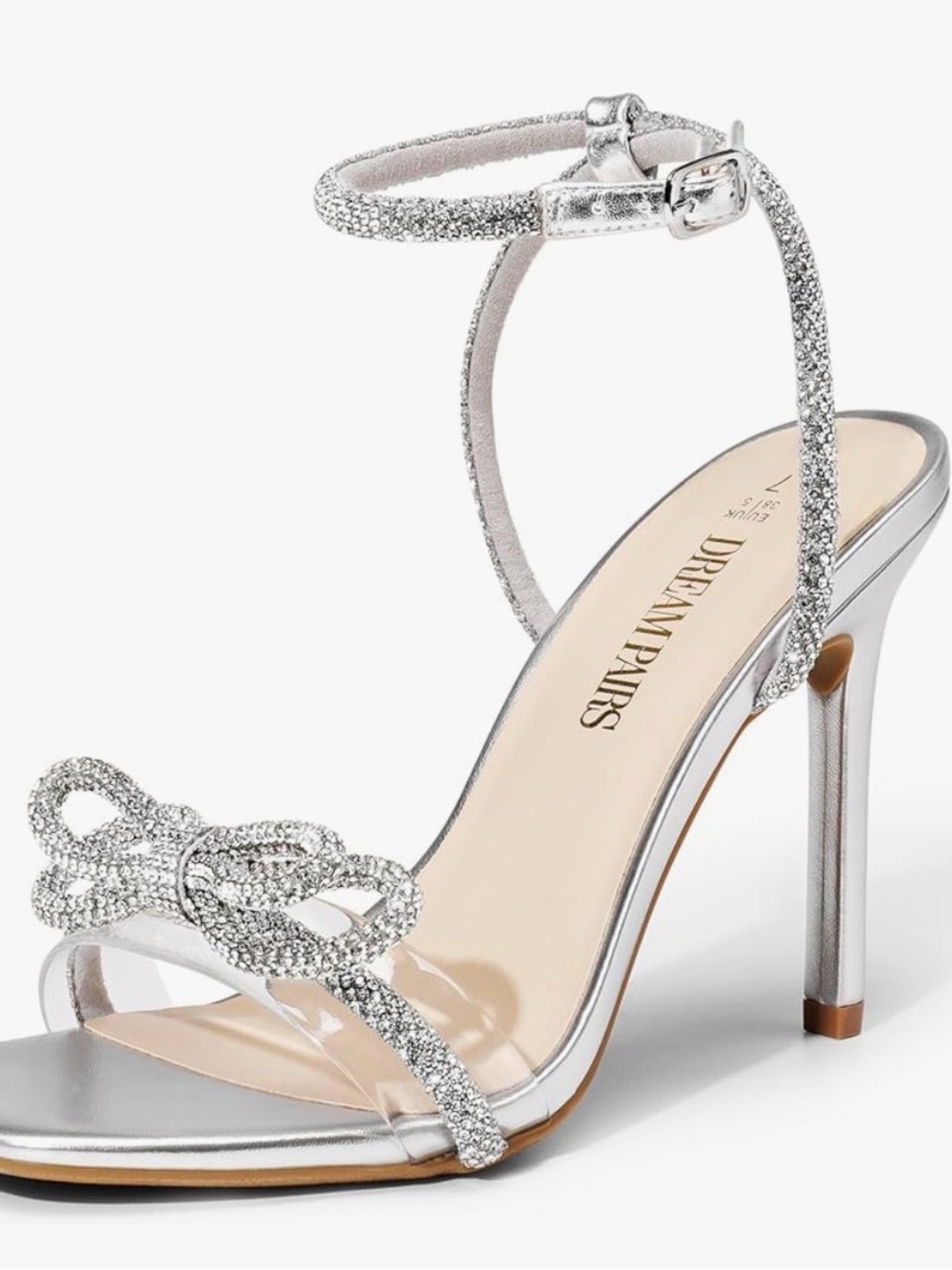 Dream Pairs Silver Rhinestone Bow Ankle-Strap Stilettos